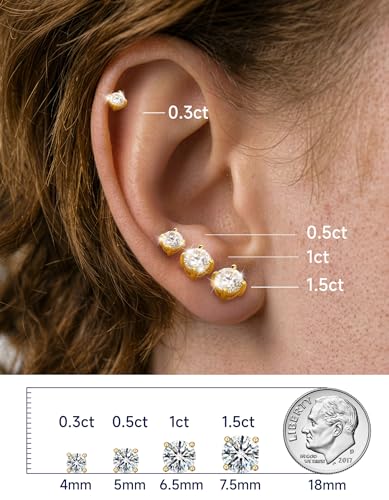 Detalle de MomentWish Pendientes Moissanita Mujer 0,3 ct cada una, 4 puntas en oro