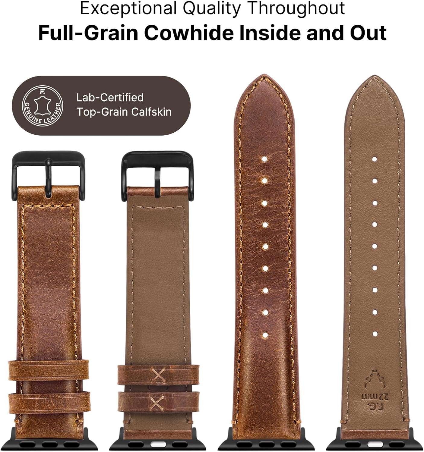 Thumbnail 5 de Fullmosa genuine leather Apple Watch strap (Brown + Black buckle) for 38mm–42mm models