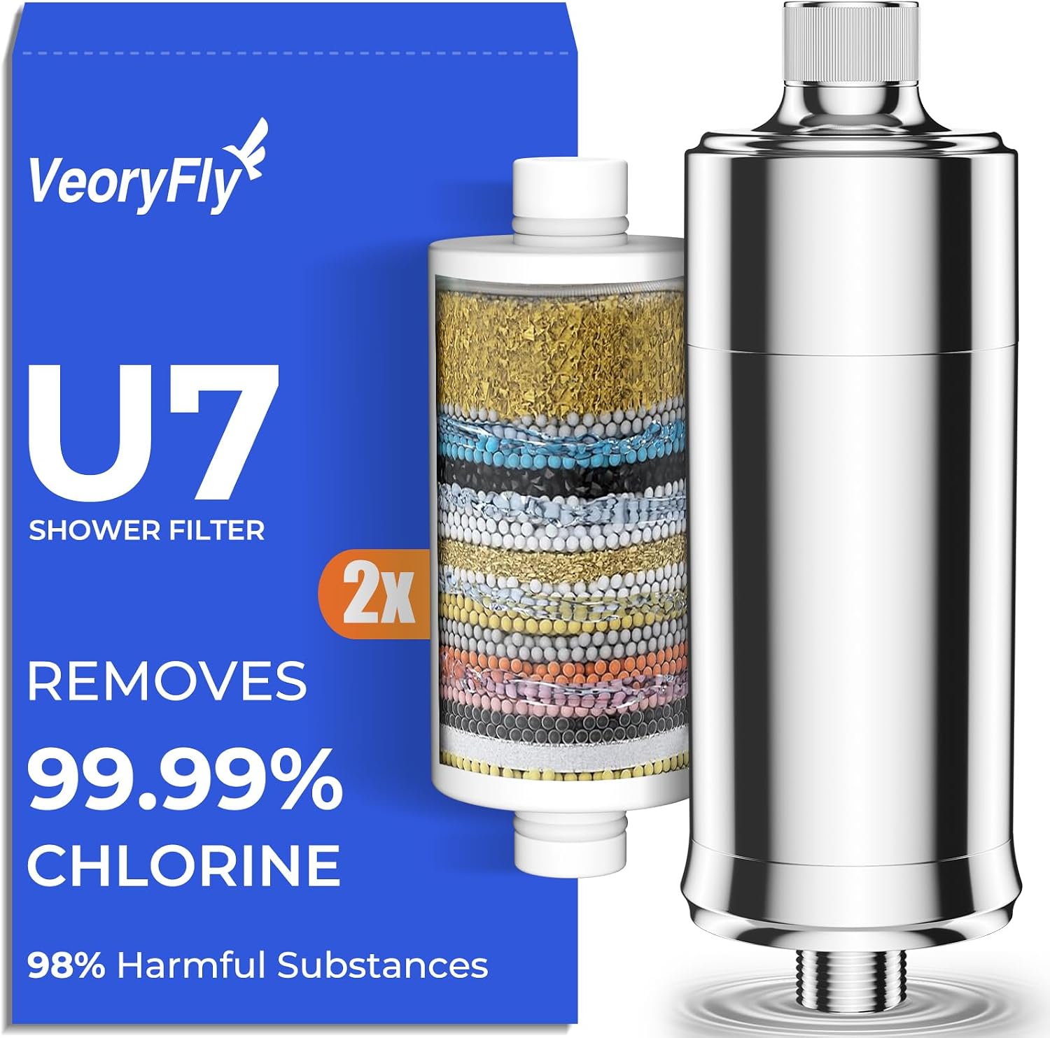 Detalle de VeoryFly Filtre Douche – Élimine 99% du chlore et lutte contre le calcaire (2 cartouches)