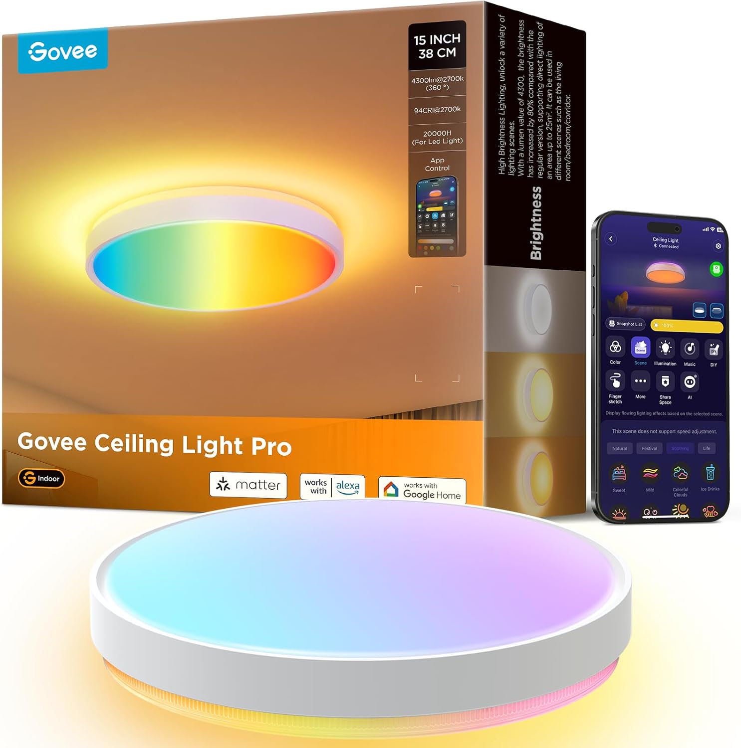 Detalle de Govee Deckenlampe RGBIC 48,5W 4300lm