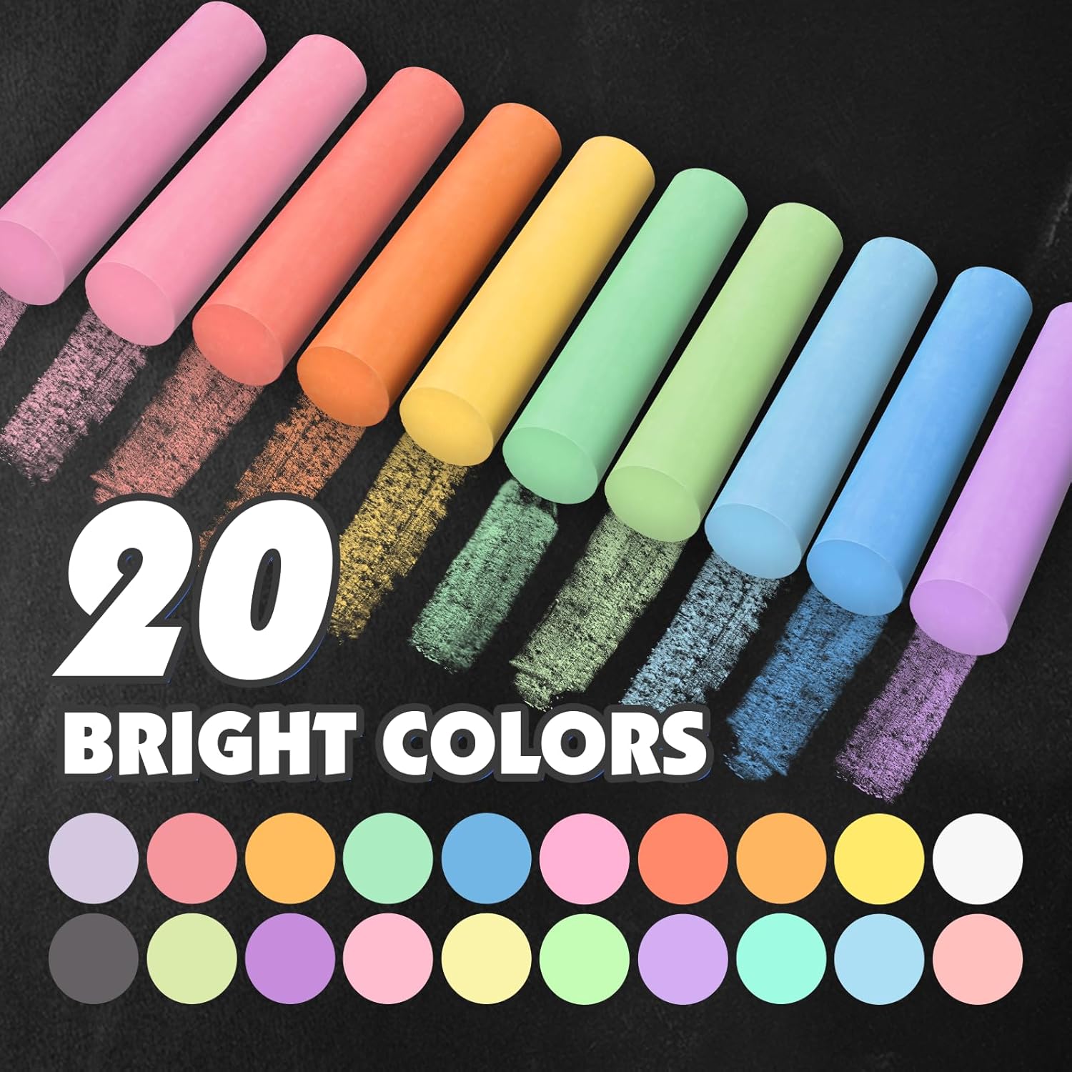 Detalle de FELIZROCA 180PCS Sidewalk Chalk Set in 20 Colors — Non-Toxic, Washable Outdoor Chalk for Kids
