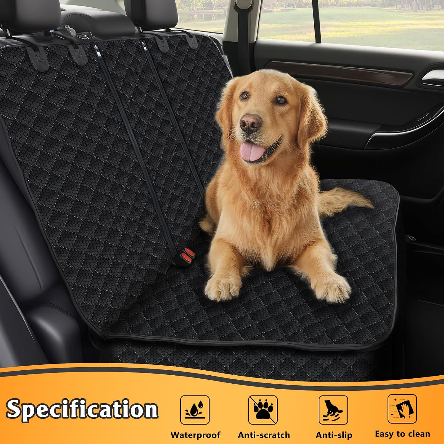 Detalle de Alfheim Dog Car Back Seat Cover – Waterproof, Non-Slip, Universal Fit