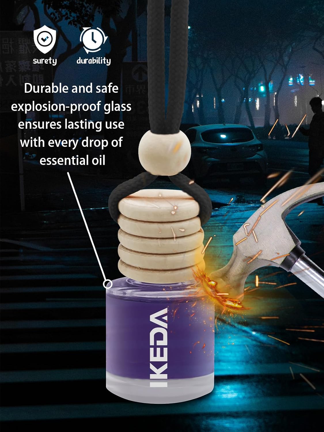 Detalle de ikeda candle Autoduft & Duftbaum für Auto und Innenraum – Hängehänger mit Duft (10 ml) Abenddämmerung
