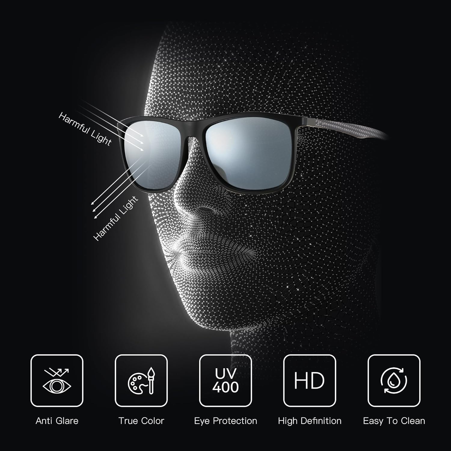 Thumbnail 4 de ZENOTTIC Polarisierte Sonnenbrille Herren – Kohlefaser-Bügel, quadratisch, UV400 Schutz