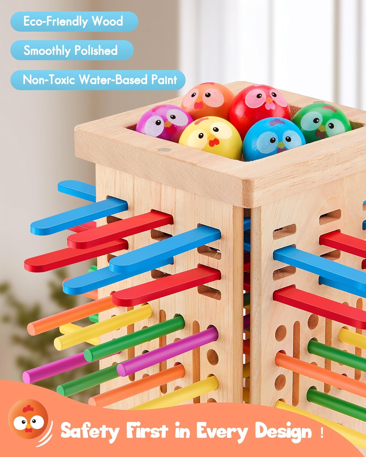 Thumbnail 5 de Montessori wooden board game for ages 3–6: chicken coop stick-removal ball & dice game