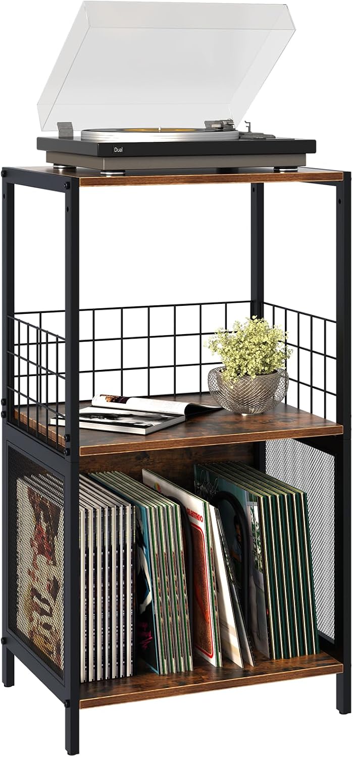Detalle de Huhote Record Player Stand 3-tier vinyl storage ๐