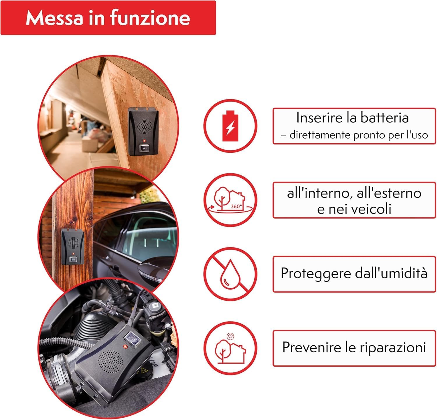 Detalle de PATTLER® Dissuasore per Martore a Batteria – Raggio di 40 m² con Ultrasuoni ed Effetto Anti-Abituamento