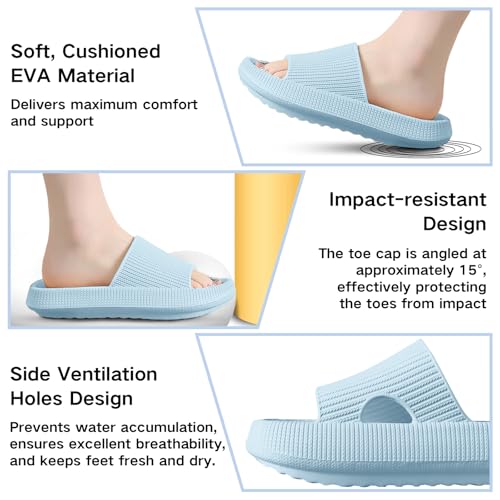 Detalle de BAGHUY Cloud Sliders for Women & Men – Non-Slip EVA Cloud Slippers (Blue, UK 6-7)