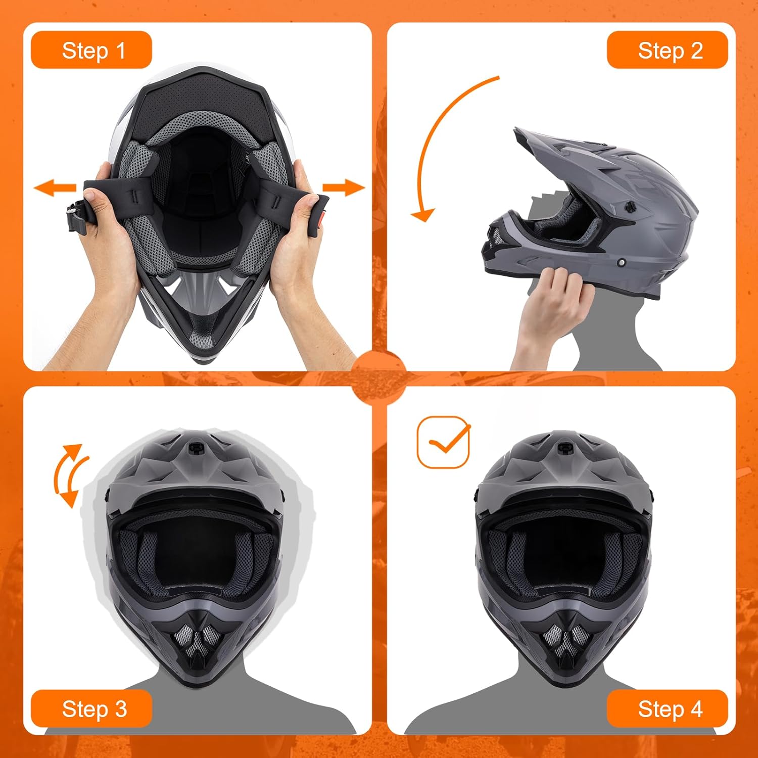 Thumbnail 5 de OUMURS Adult ATV Dirt Bike Helmet with Goggles, Gloves & Mask – Gray, XXL