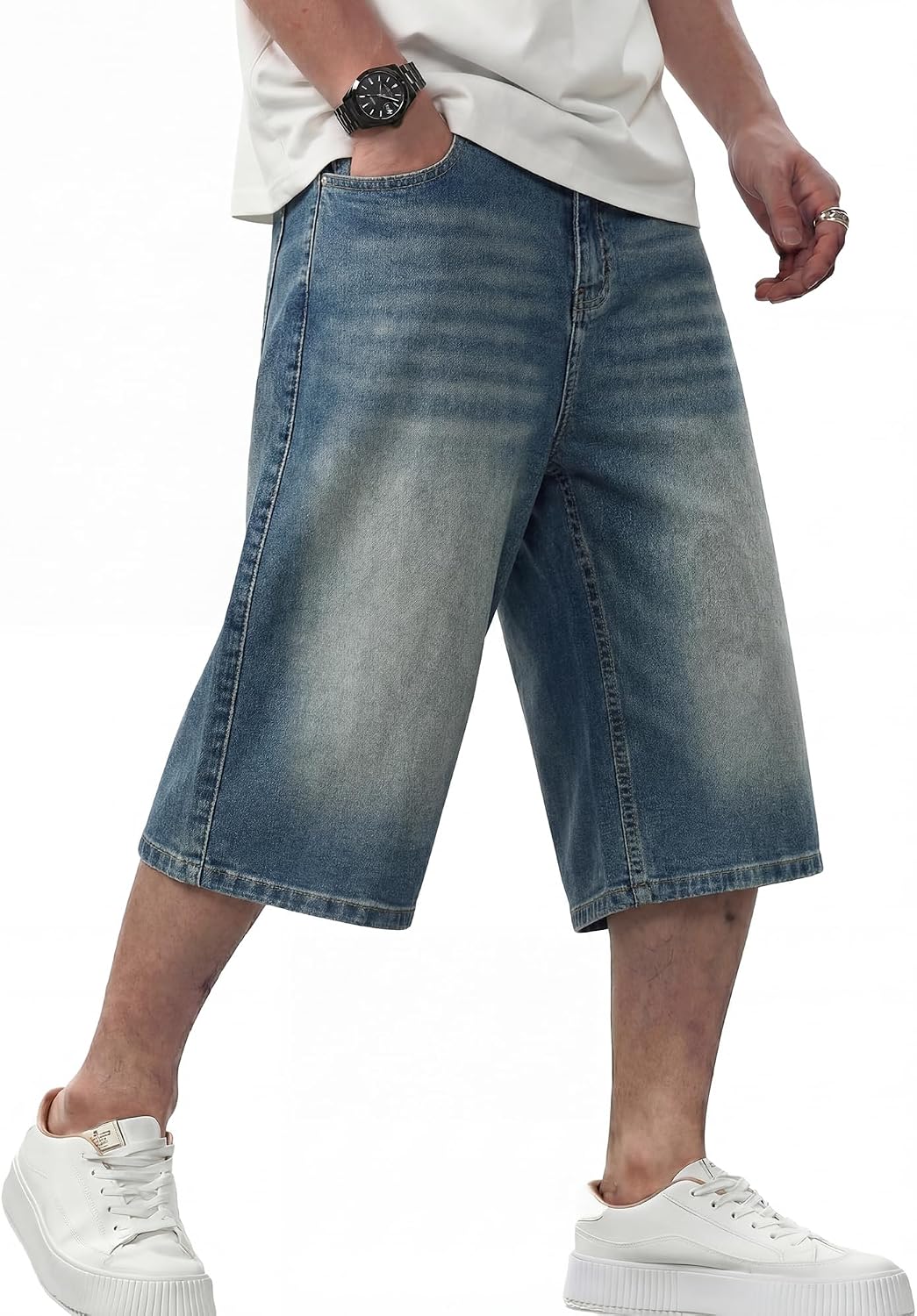 Detalle de JMIERR Jeans Shorts Herren Baggy 3/4 – Sommerlicher Y2K-Style aus Denim, Loose Fit