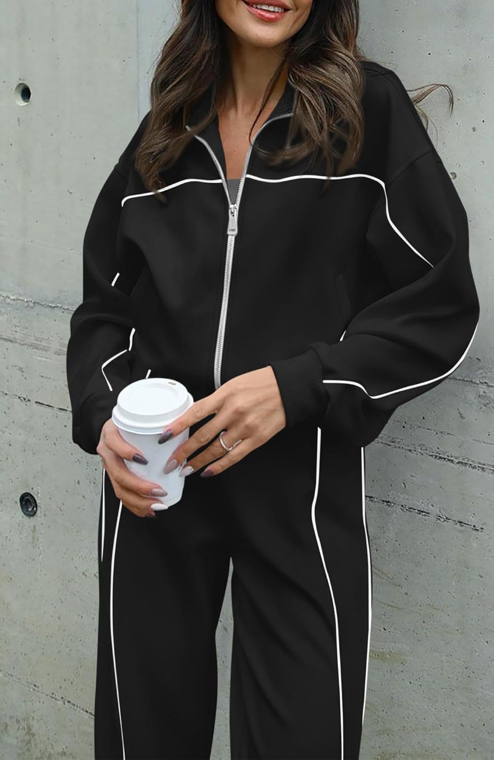 Thumbnail 3 de BTFBM Women’s Two-Piece Tracksuit Set (Zip-Up Sweatshirt + Wide-Leg Jogger Pants)