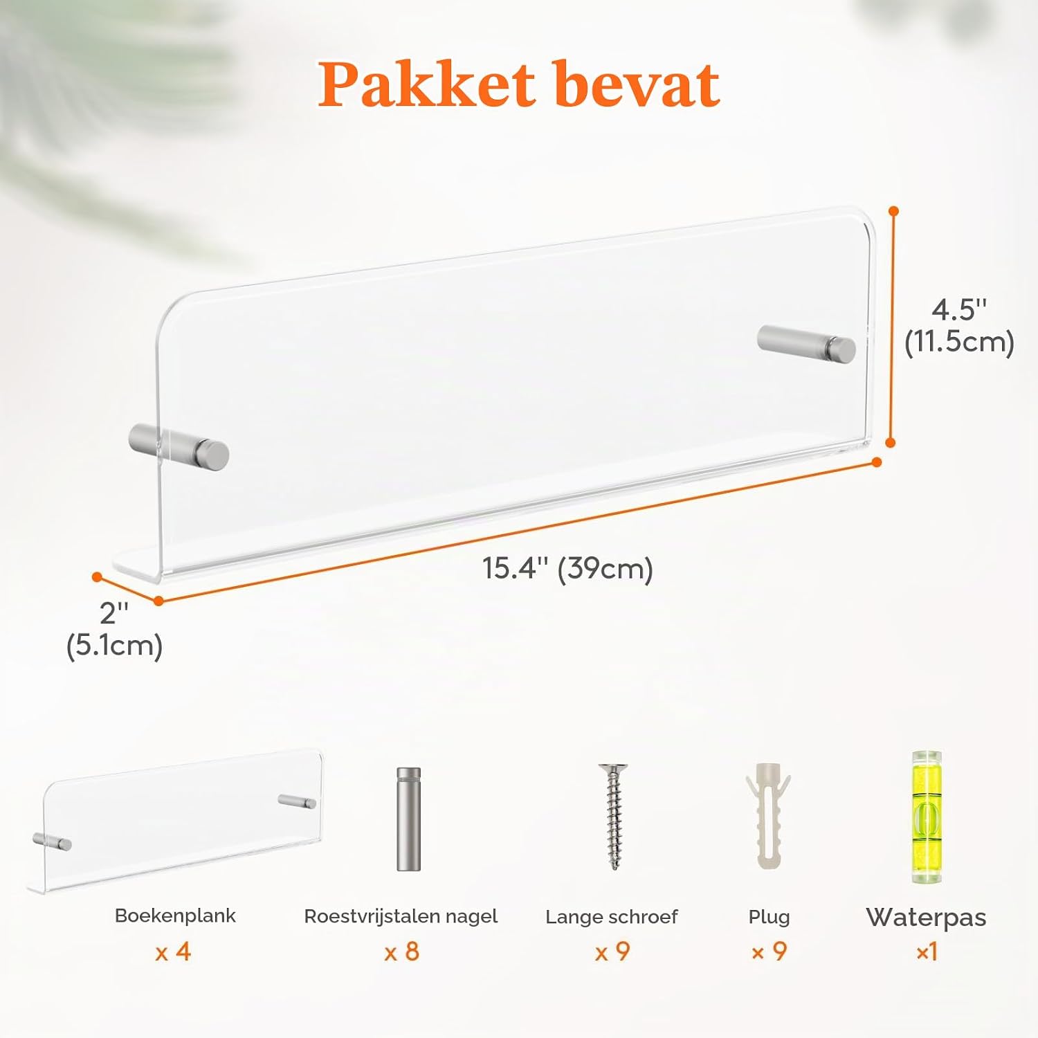 Detalle de Lifewit 24073 kinderboekenplank, set van 4 transparante acryl wandplanken