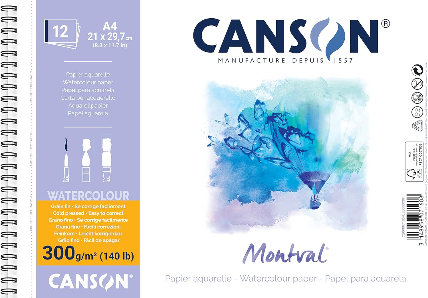Thumbnail 4 de Canson Montval Blocco da Disegno per Acquerello 24x32 cm, 12 fogli spiralati
