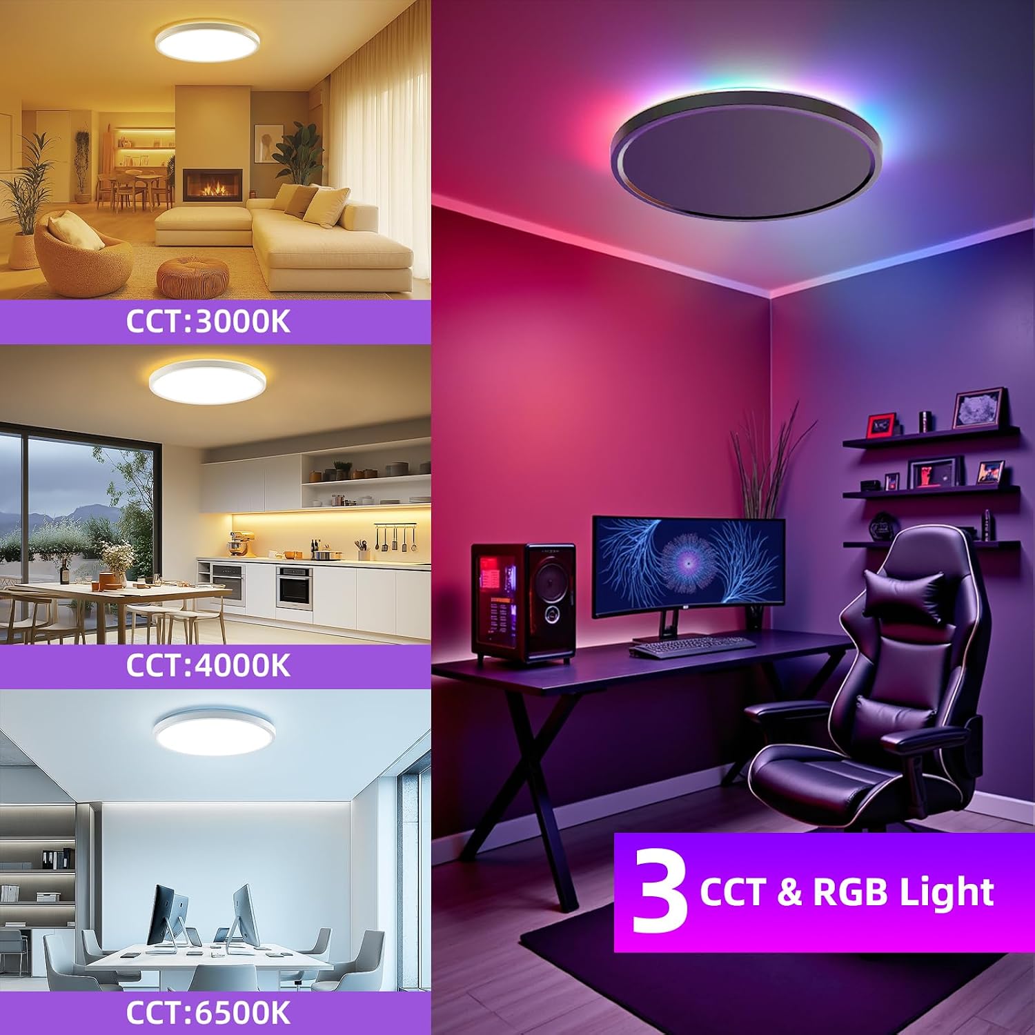 Thumbnail 5 de Taipow YLXDD420-S24W-01 LED-plafondlamp, dimbaar, 7 RGB-kleuren, Ø30 cm