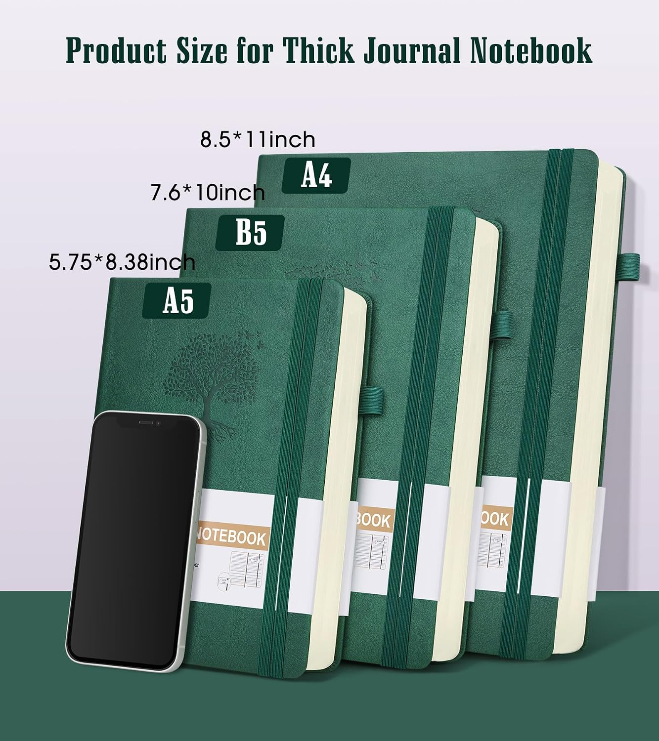 Thumbnail 1 de Ansopu A5 Lined Journal Notebook, 365 Pages, 100 GSM Paper, Green Hardcover