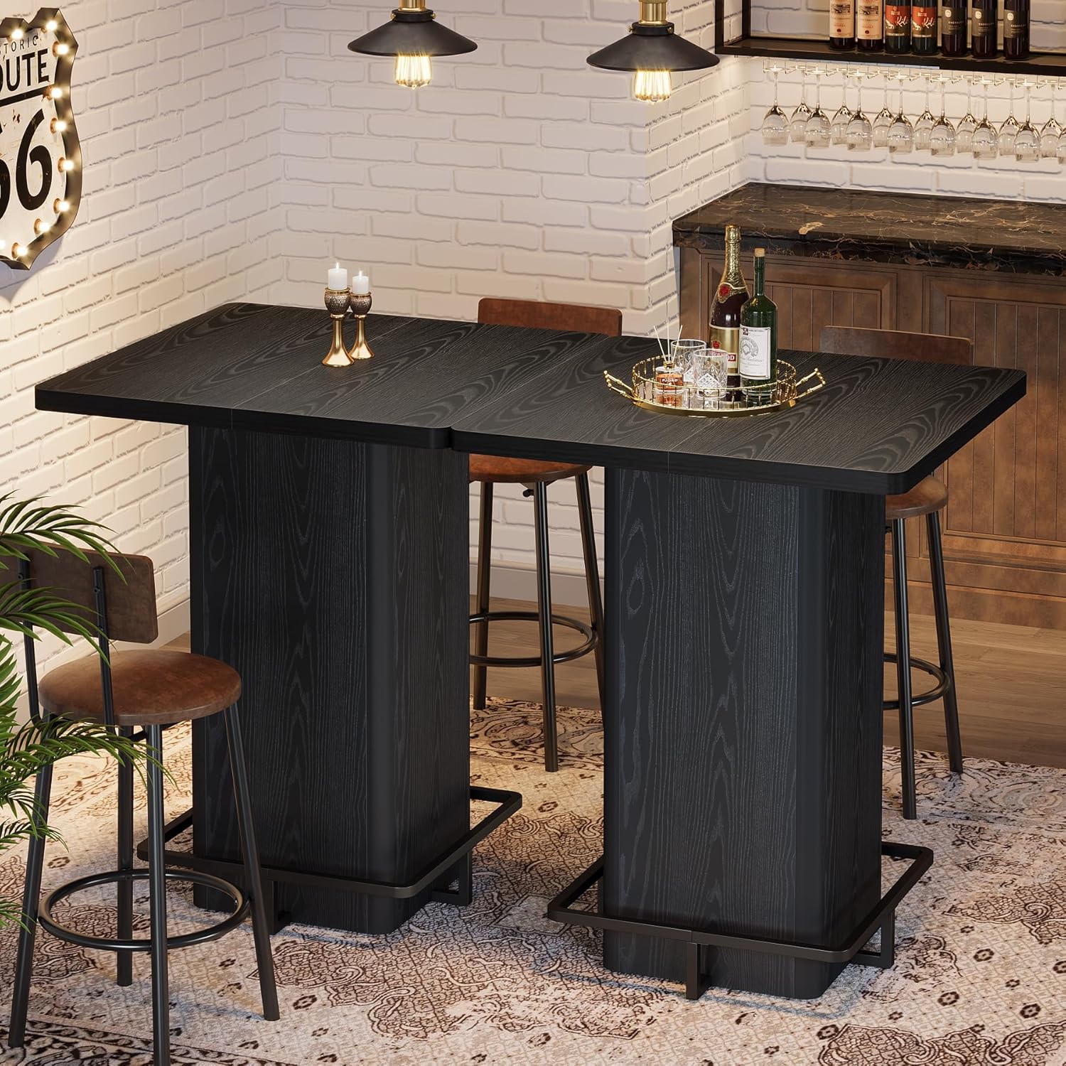 Detalle de Tribesigns QQZYLZY20251126 Square Bar Table, Black Top, Metal Frame