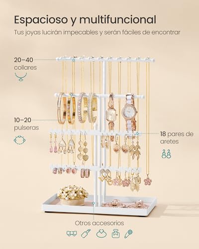 Detalle de SONGMICS Soporte para Joyas: Organizador de 3 Niveles de Acero