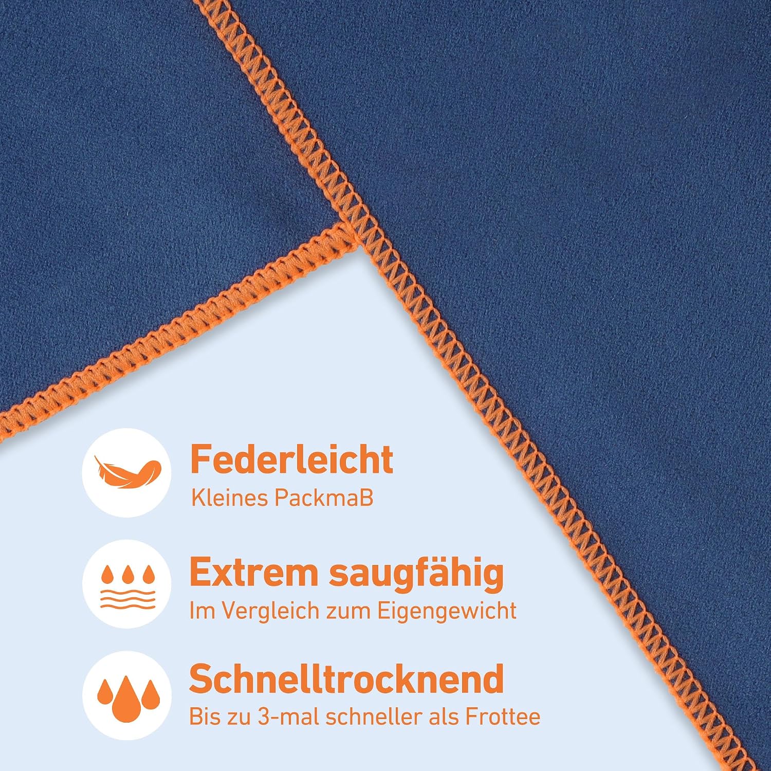 Detalle 2 de 2er Mikrofaser Handtuch-Set 180x90 cm + 100x50 cm – Schnell trocknend, leicht & kompakt