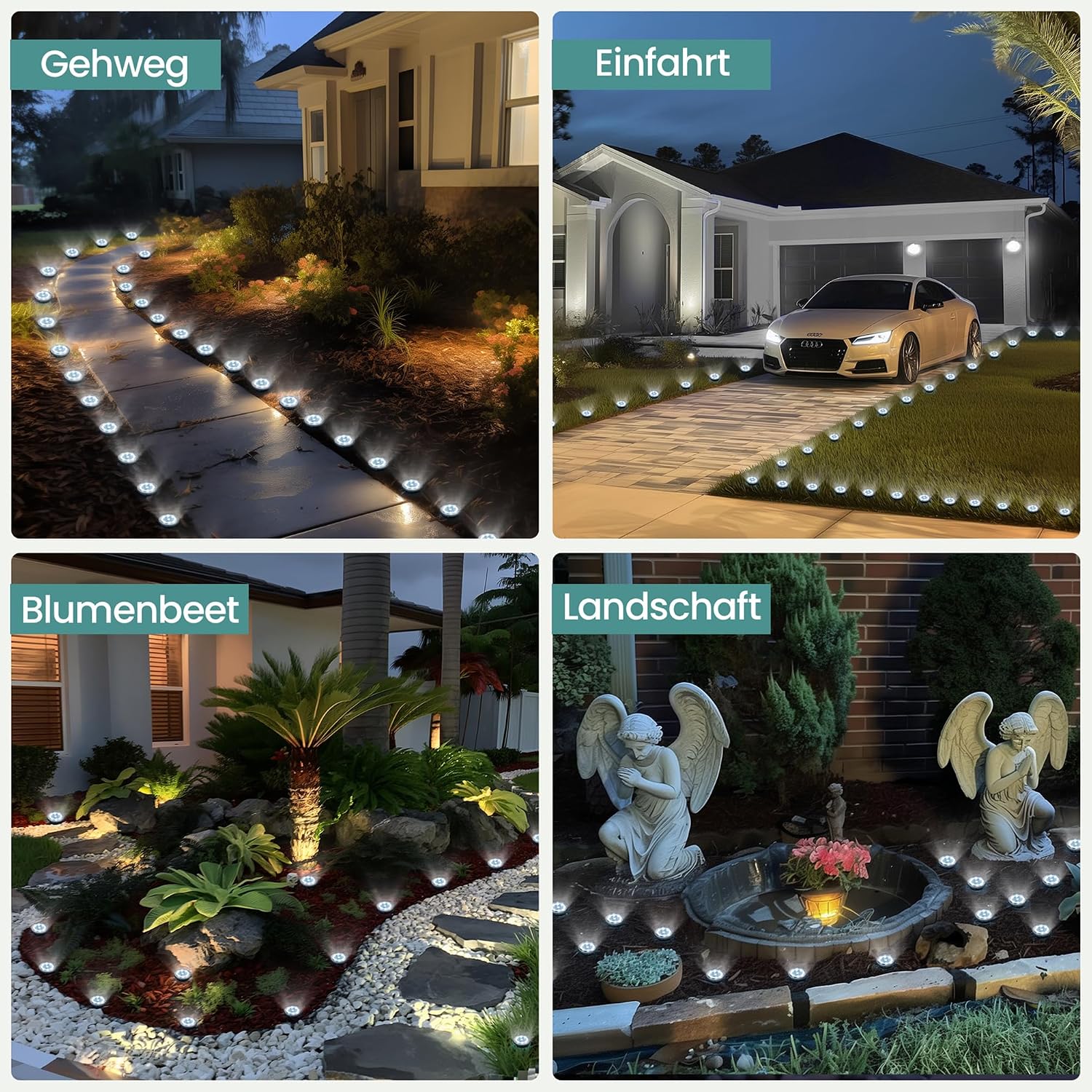 Detalle de Solpex Klein Solar Bodenleuchten – 10er Set, 8 LEDs, Edelstahl, IP65, für Garten und Weg