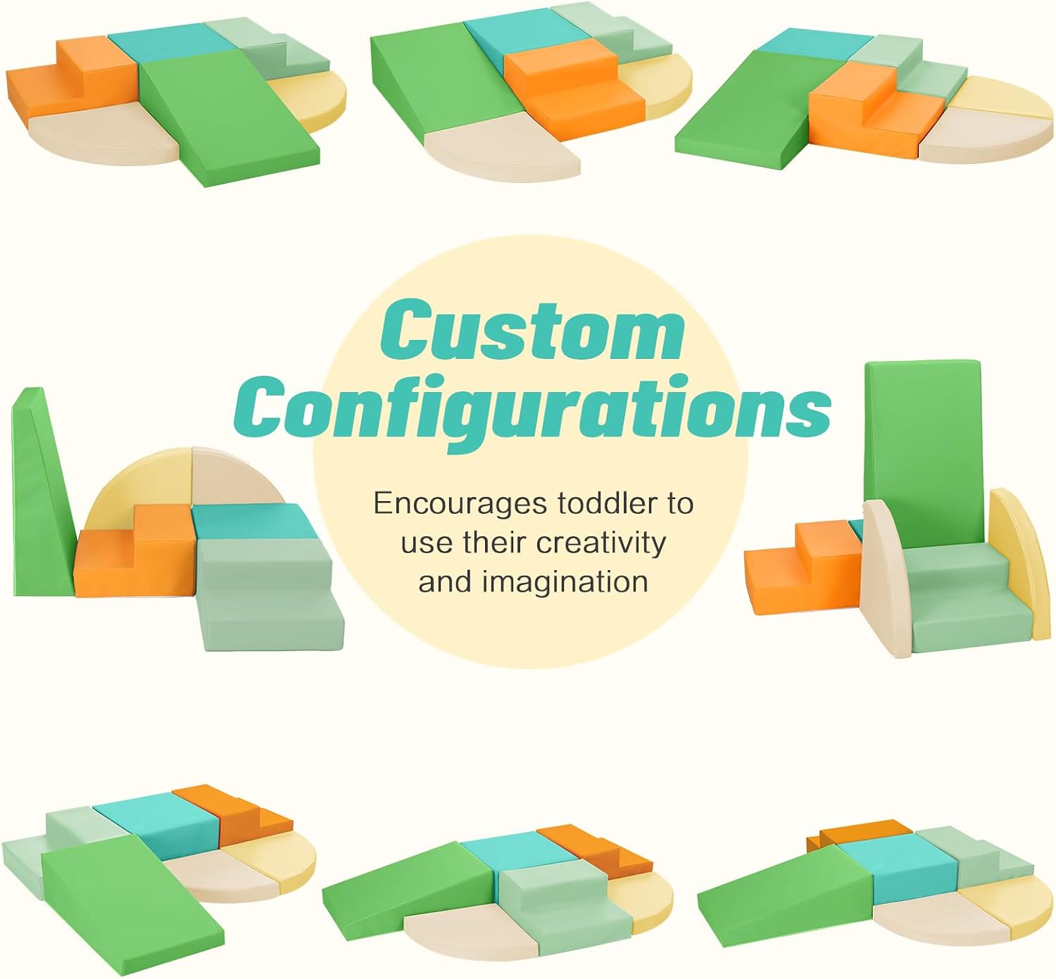 Thumbnail 2 de TODIBY 6-Piece Soft PU Leather Toddlers Climbing Toys (Orange and Green) — Indoor Foam Climb & Crawl Play Set
