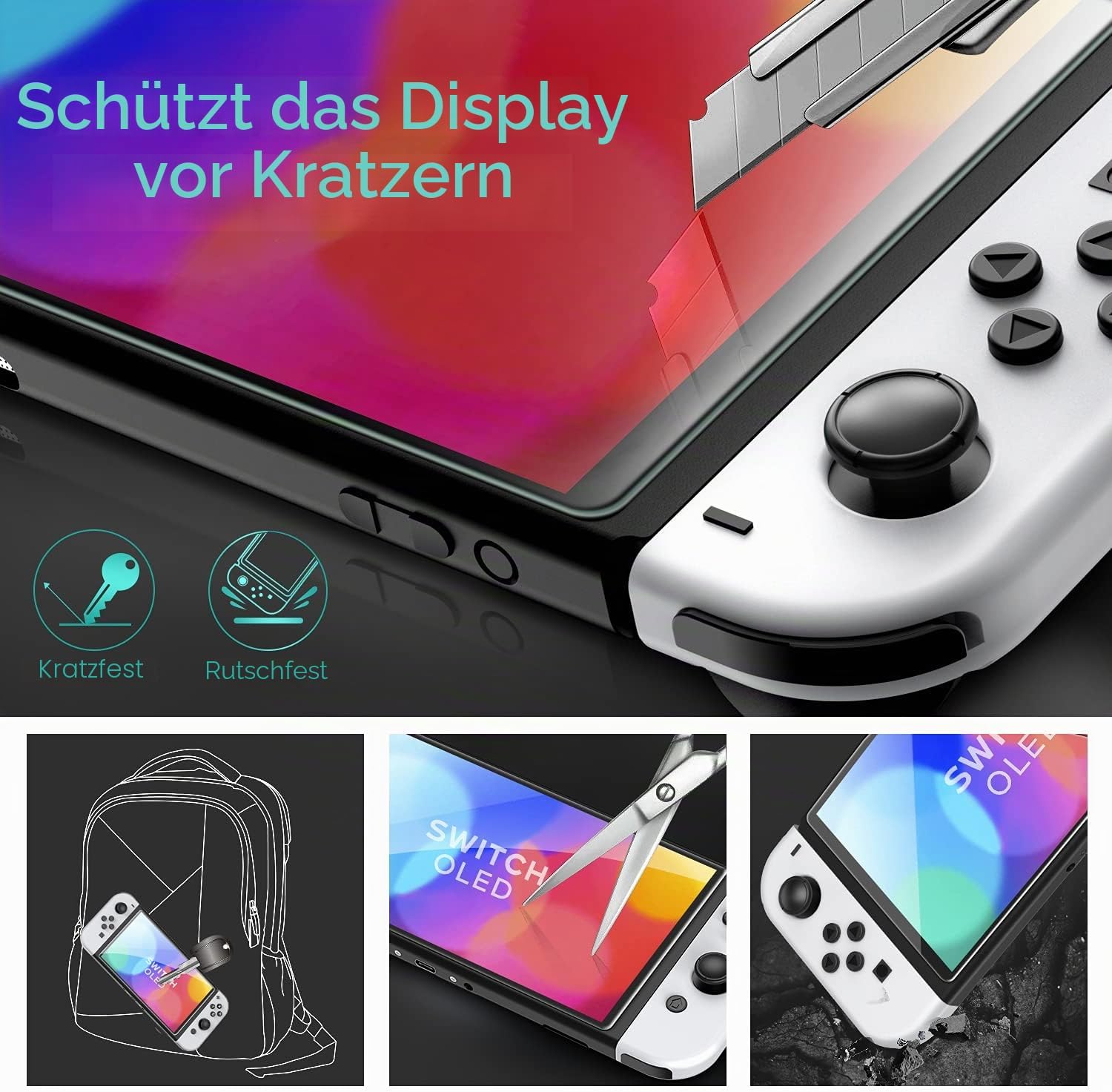 Thumbnail 6 de iVoler 4er Panzer-Schutzglas für Nintendo Switch OLED (7 Zoll, 2021) mit Positionierhilfe