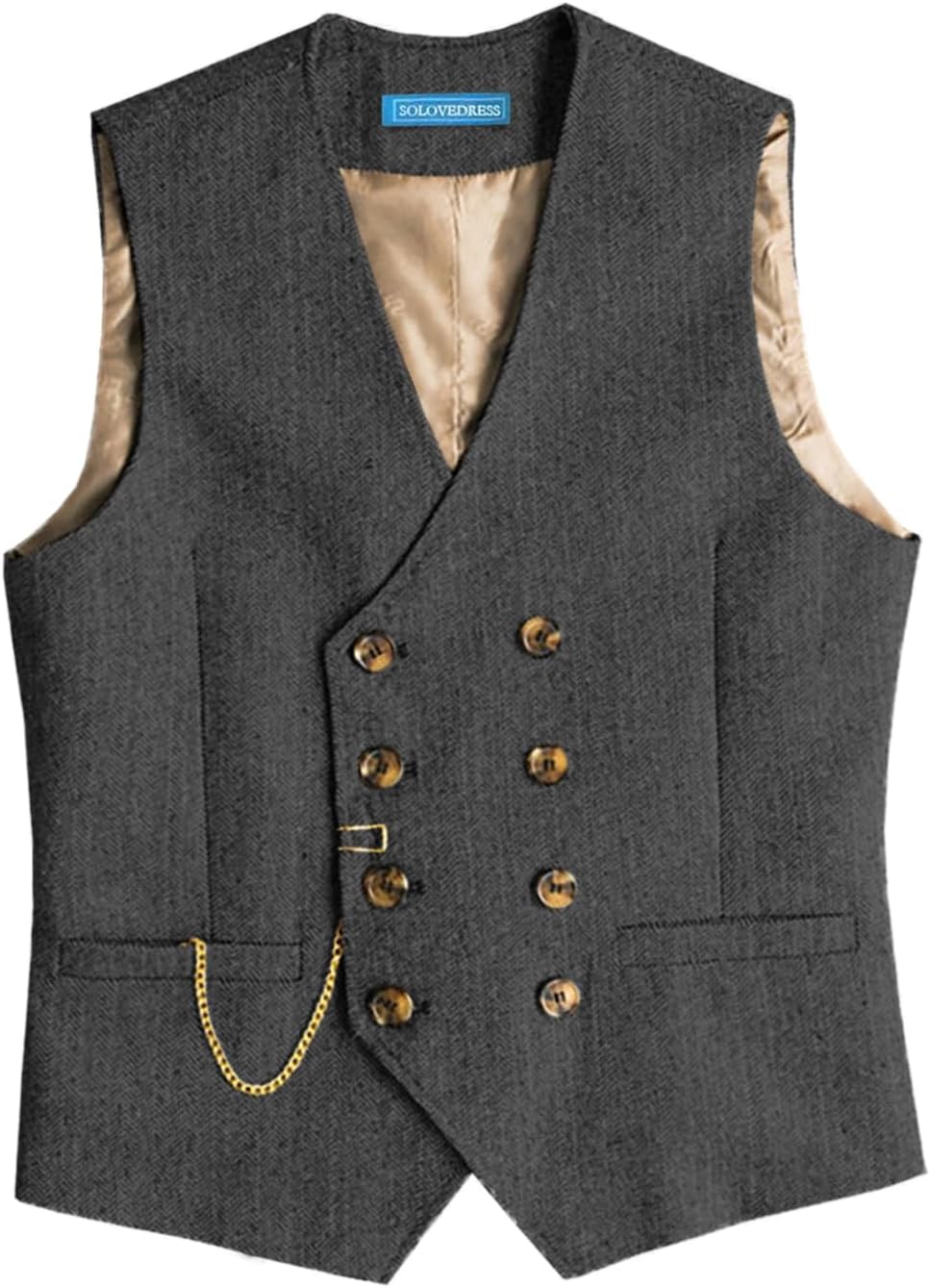 Detalle de Solovedress Herren Vintage-Wollanzugweste mit V-Ausschnitt, Regular Fit