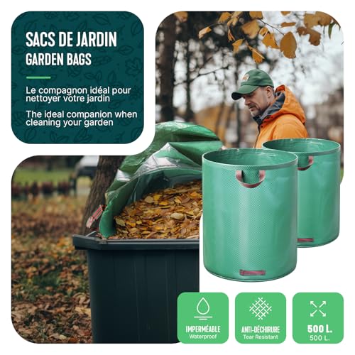 Thumbnail 6 de VOUNOT Sacs à Déchets XXL 500L×2 – Sacs de jardin résistants et réutilisables avec poignées