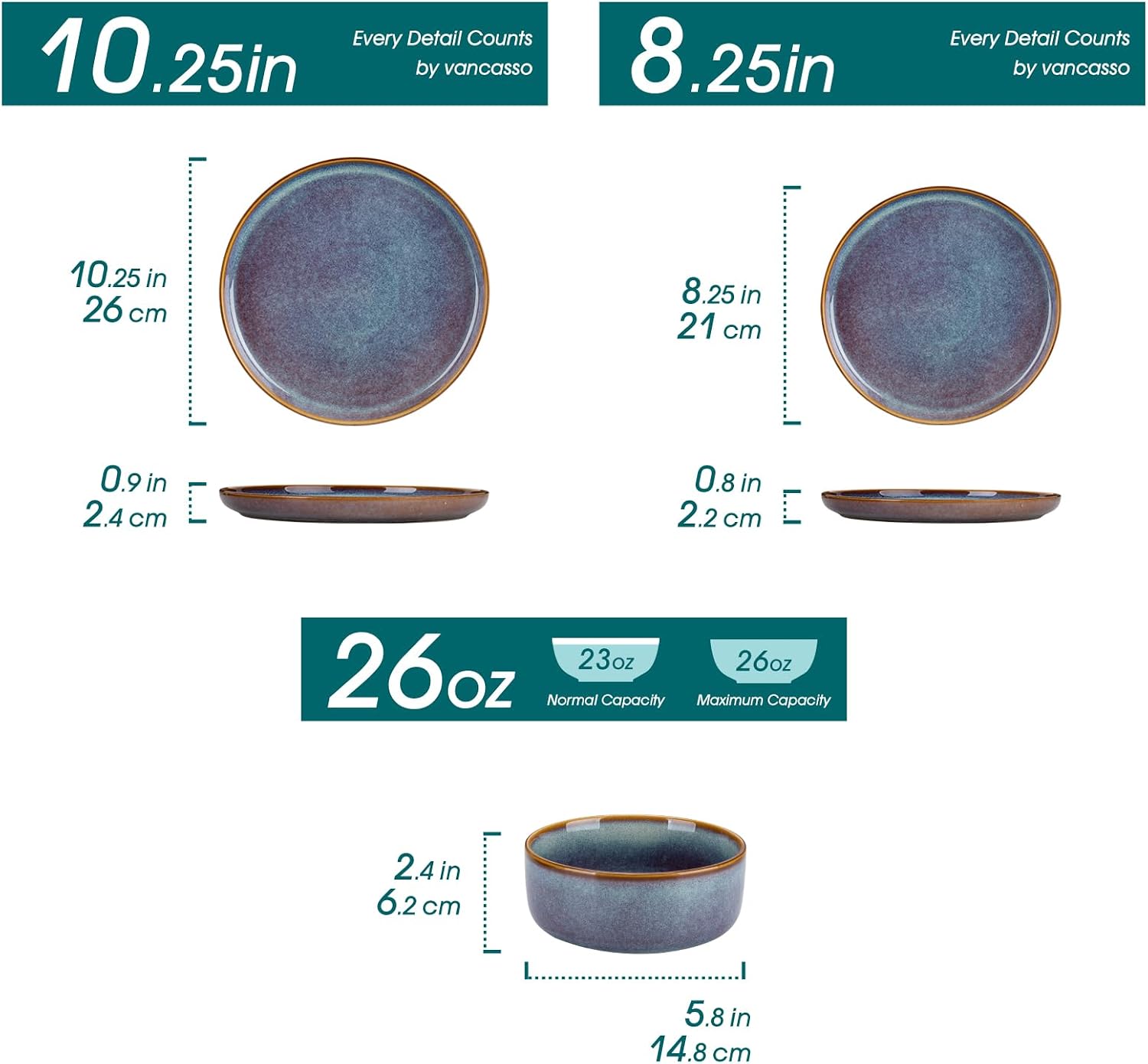 Detalle de vancasso PLAYA 24-Piece Grey-Blue Dinnerware Set for 8