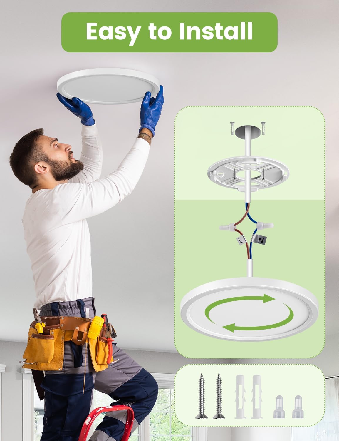 Detalle 2 de VIIIVA LED-Deckleuchte mit Bewegungsmelder für innen, 18 W (1800 lm) Radar-Sensor – warmweiß, neutralweiß oder kaltweiß