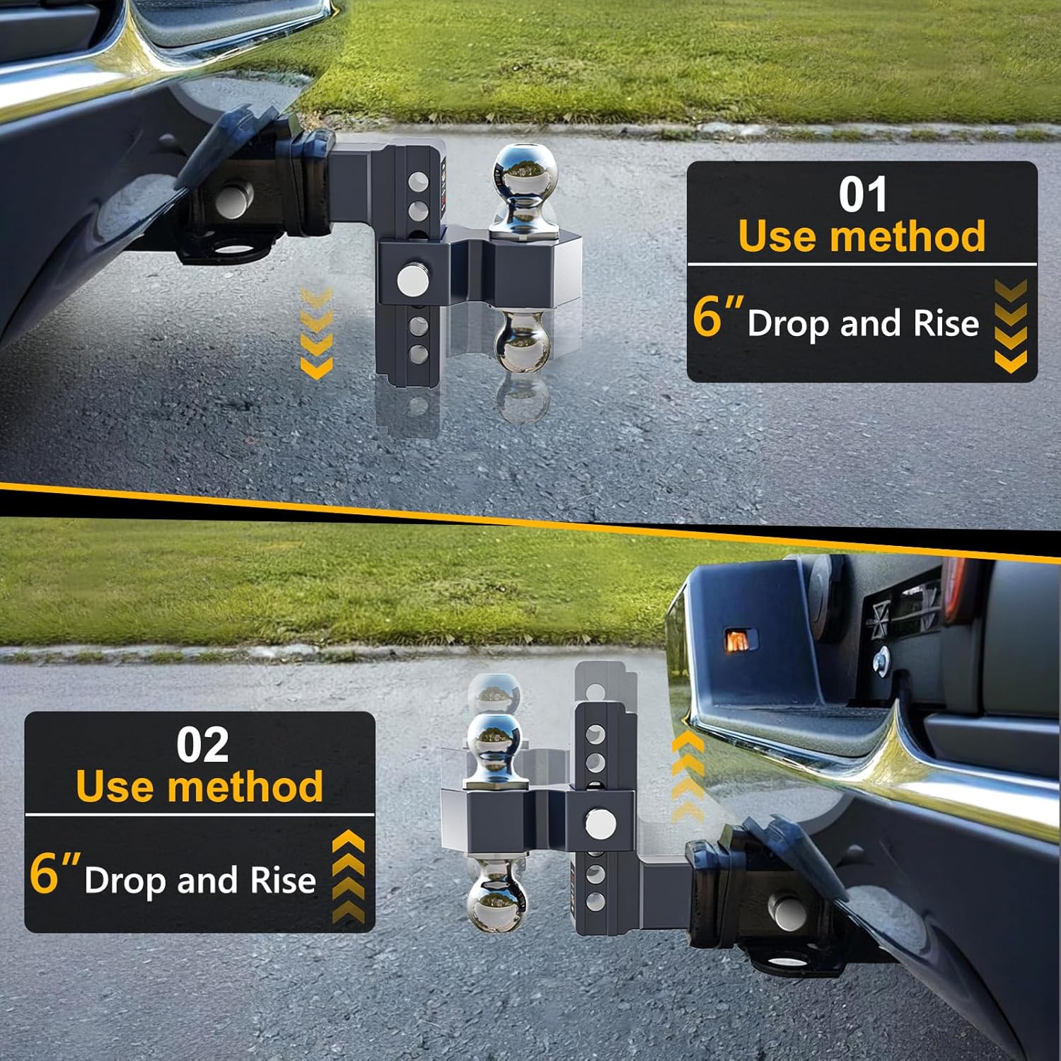 Thumbnail 3 de Vullteeon Adjustable Trailer Hitch Drop Hitch for 2.5-Inch Receiver (6-Inch Rise/Drop) with Dual-Ball Design