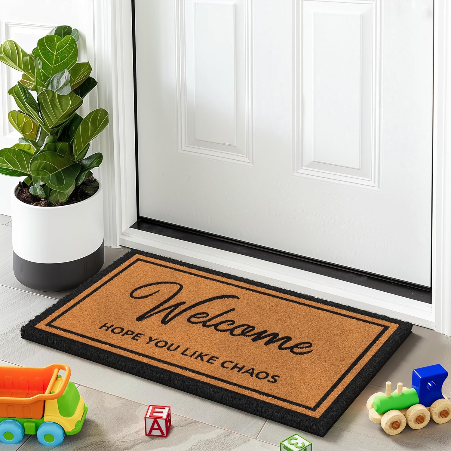 Thumbnail 1 de Barnyard Designs Natural Coco Coir Heavy Duty Backing Doormat – Large 30x17 Chaos