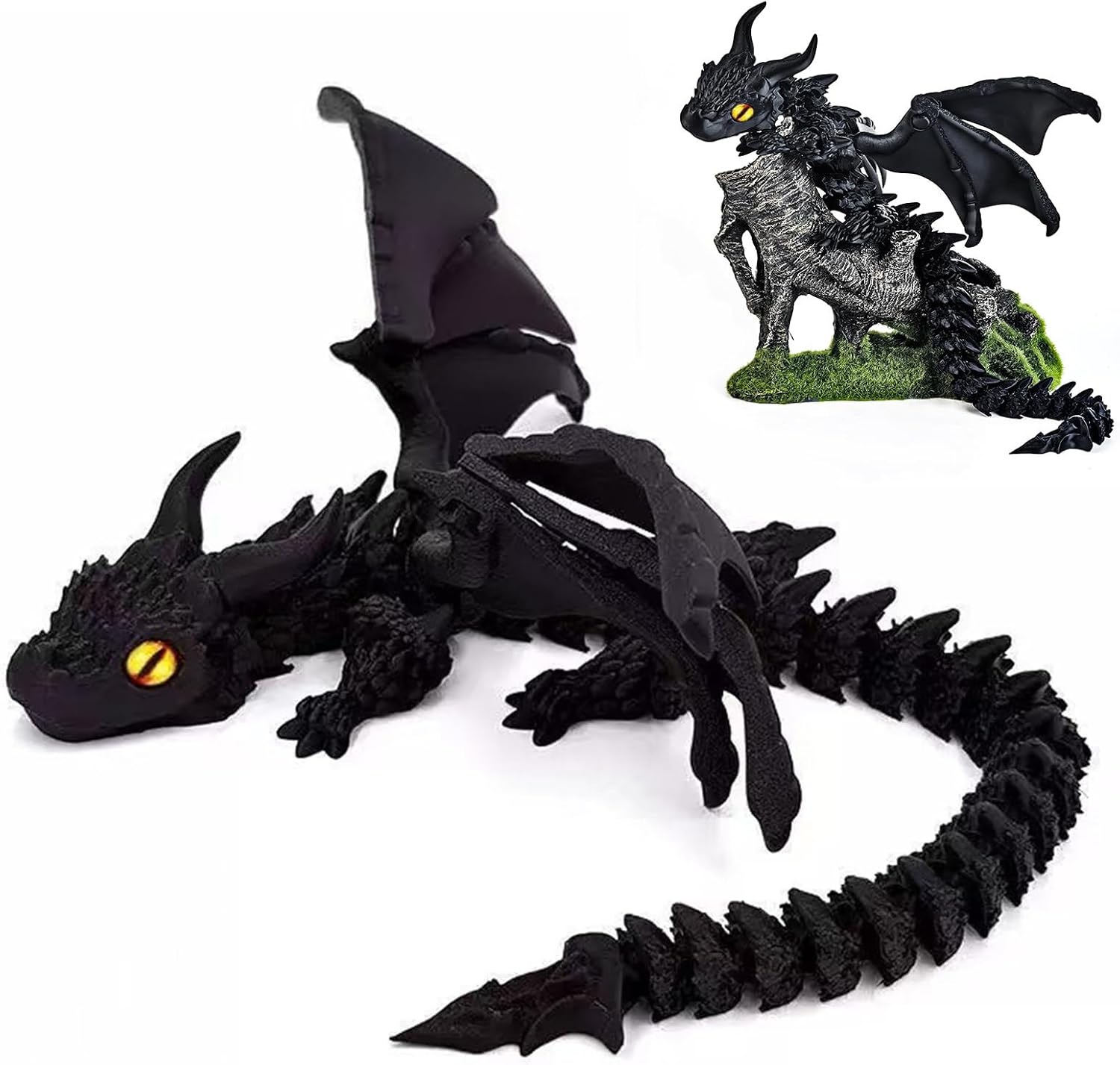 Detalle de Afufu 11.8 Inches 3D Printed Dragon – Articulated Black Dragon for Desk Decor and Stress Relief