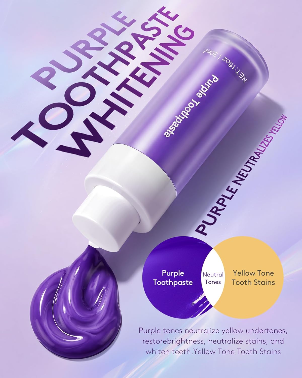 Detalle de Ktintar Purple Toothpaste for Teeth Whitening: Color-Correcting, Peroxide-Free Whitening