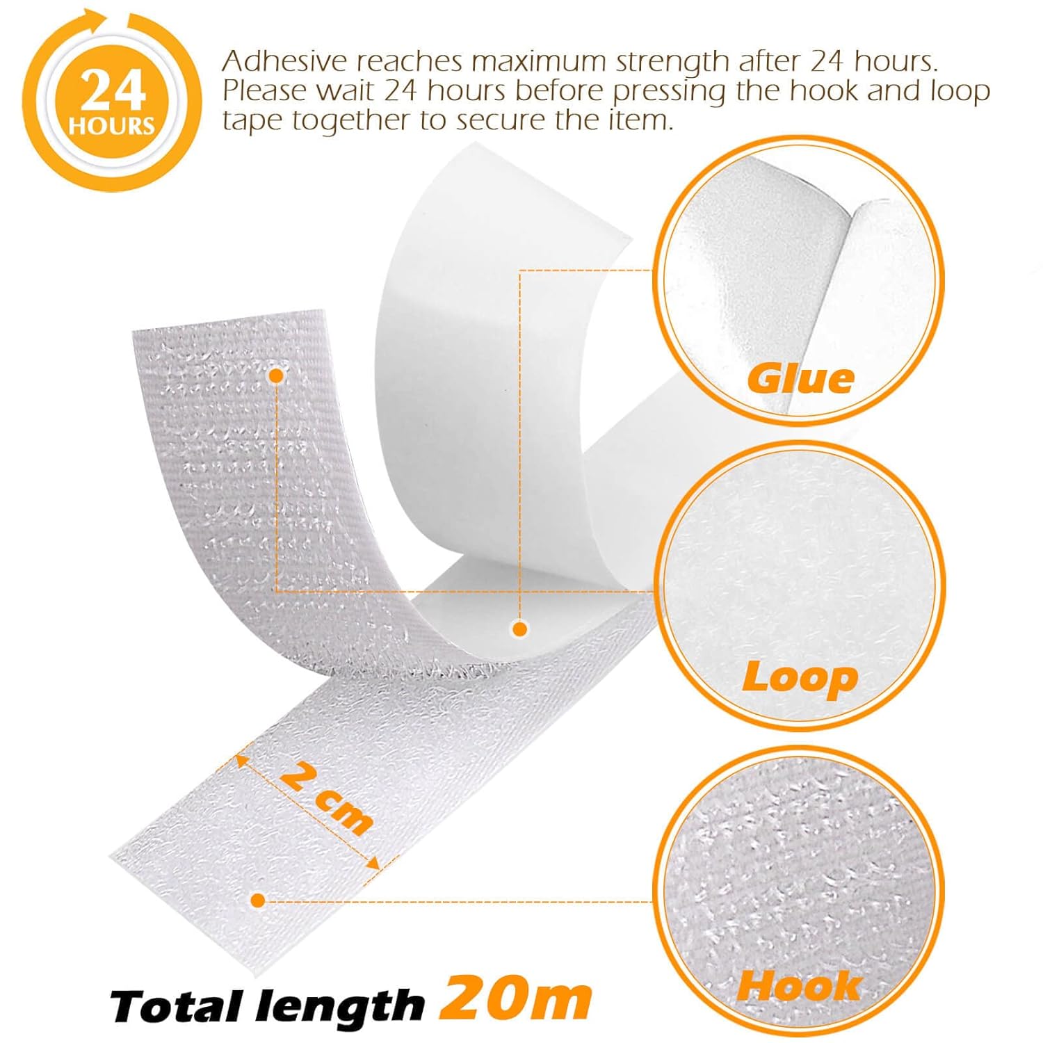 Thumbnail 2 de Blooven Hook and Loop Strip Tape 20 m x 20 mm, White