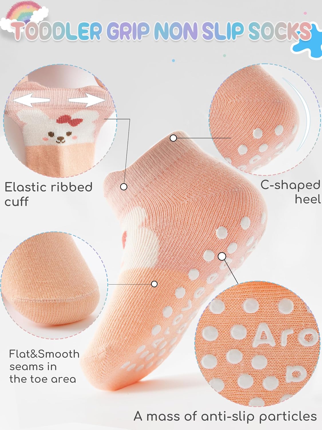 Thumbnail 1 de Aroveea Ar-sock1 Toddler Grip Socks, Cotton-Rich Ankle Socks, 12-Pack