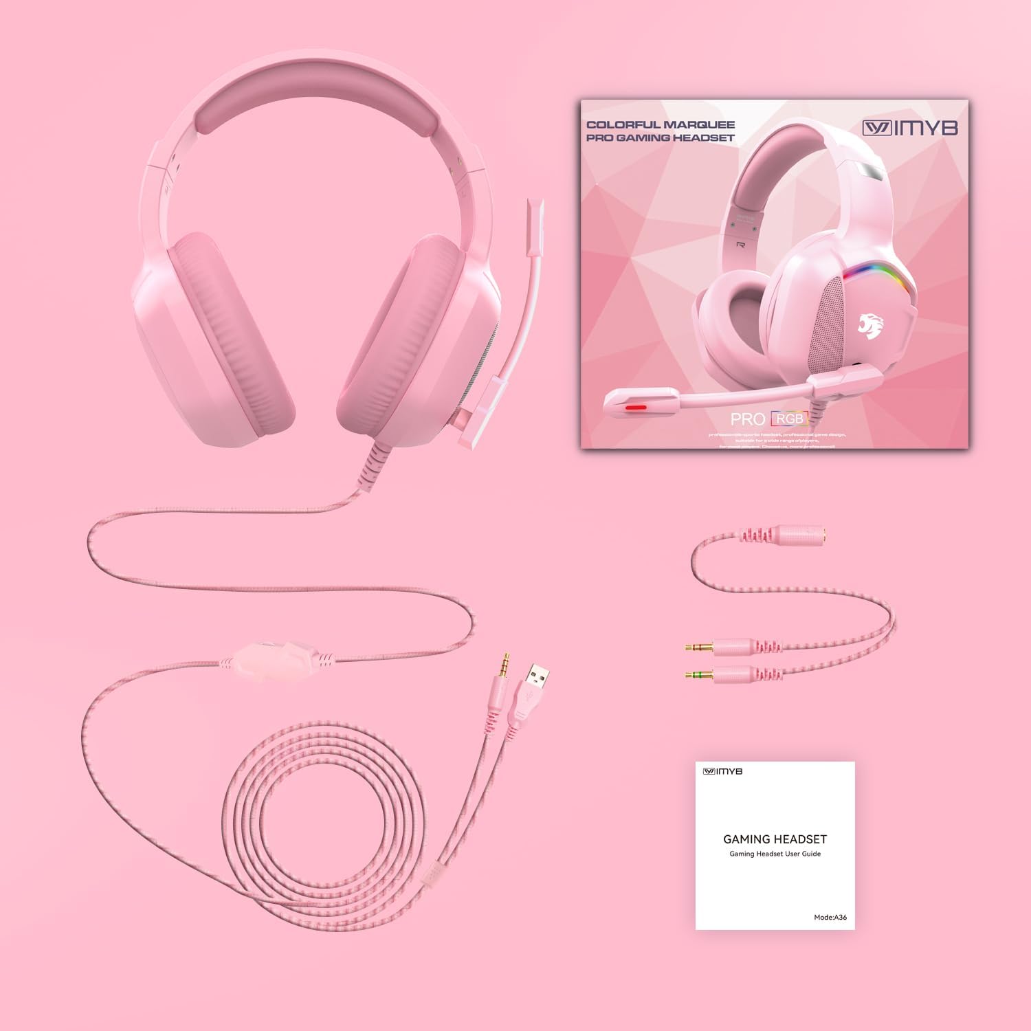 Detalle de Gaming Headset with Microphone (Pink) for PC, PS4/PS5, Xbox One/Series X|S, Switch & 3.5mm Devices