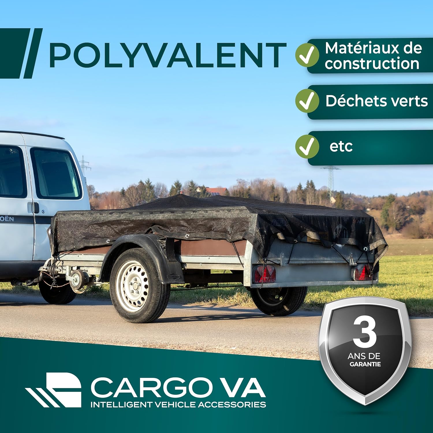 Thumbnail 6 de CargoVA Filet de remorque à mailles fines 2x3,5 m – Filet de couverture noir avec corde élastique