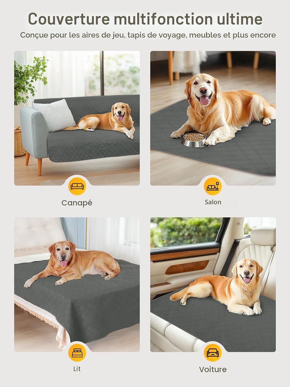 Thumbnail 6 de HezzLuv Couverture Imperméable pour Chien (152x203 cm) – Protecteur de Meubles Anallergique et Antidérapant