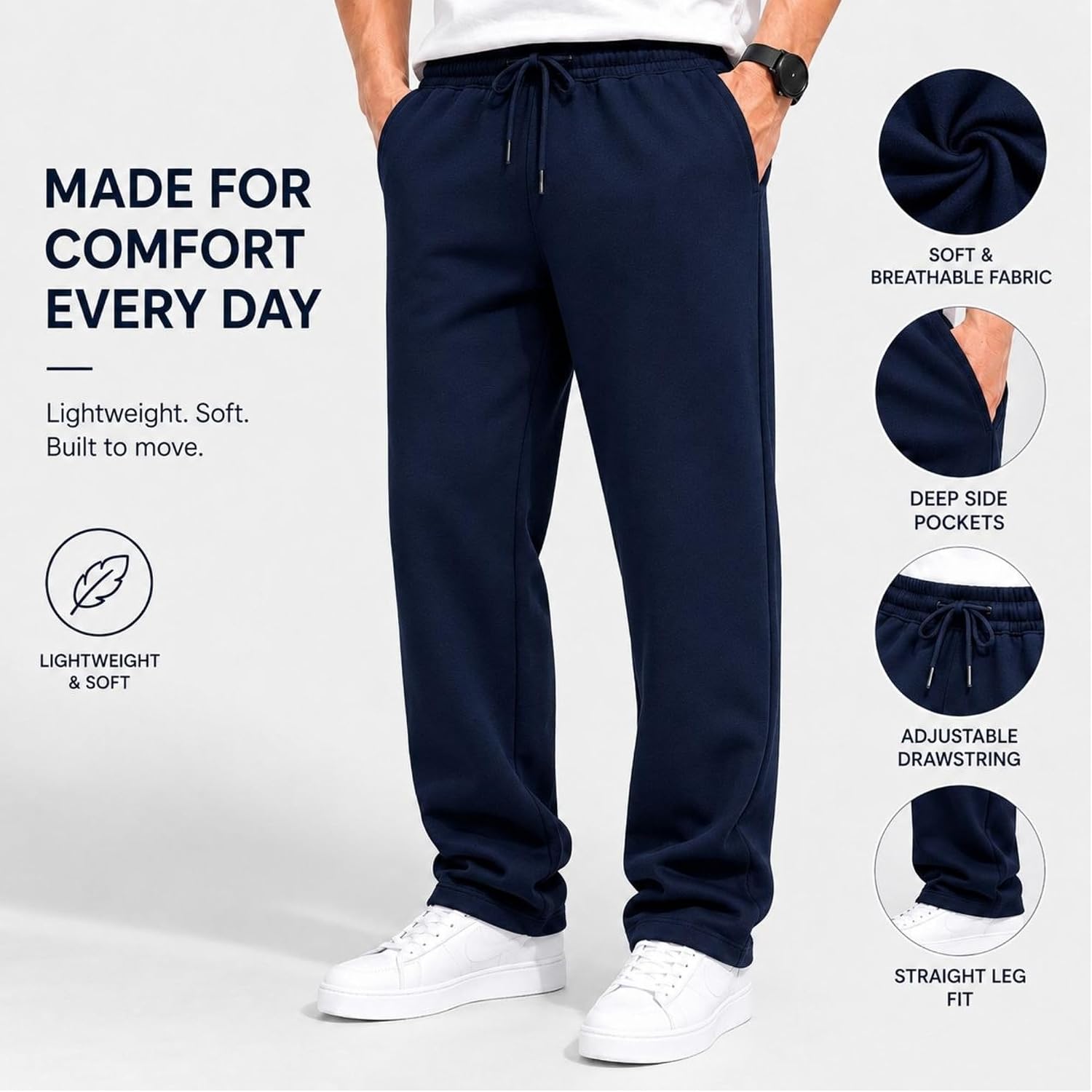 Detalle de Comeor Men’s Thin Lightweight Breathable Cotton Straight Leg Jogging Pants