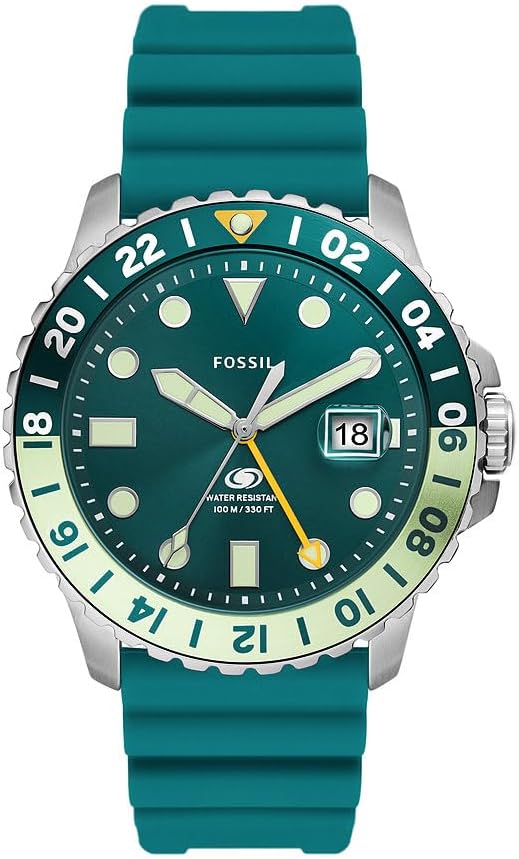 Thumbnail 6 de Fossil Montre GMT bleue pour homme : boîtier acier 46 mm, quartz et bracelet inox ou silicone