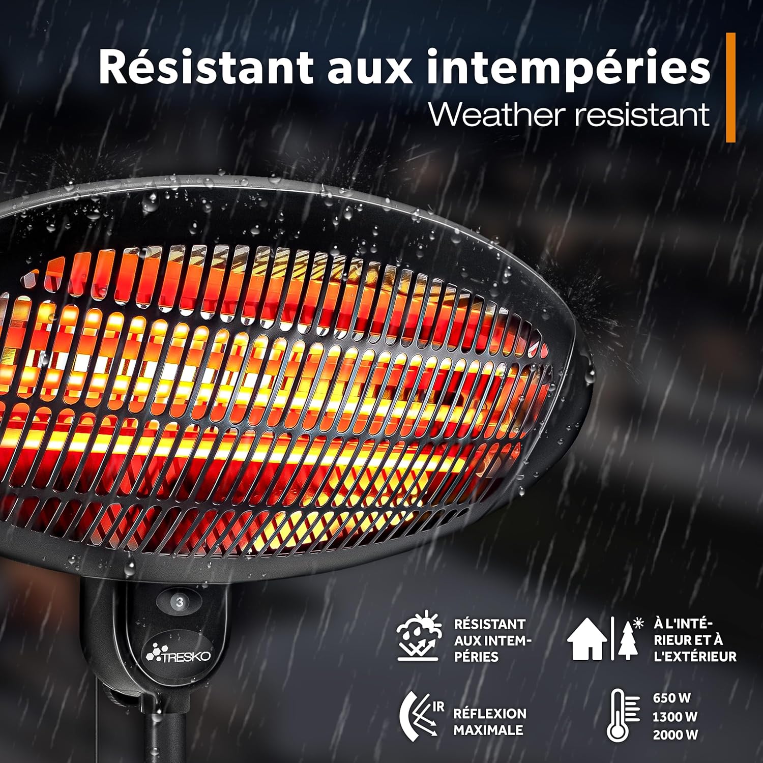 Detalle 2 de TRESKO Radiateur infrarouge sur pied 2000W