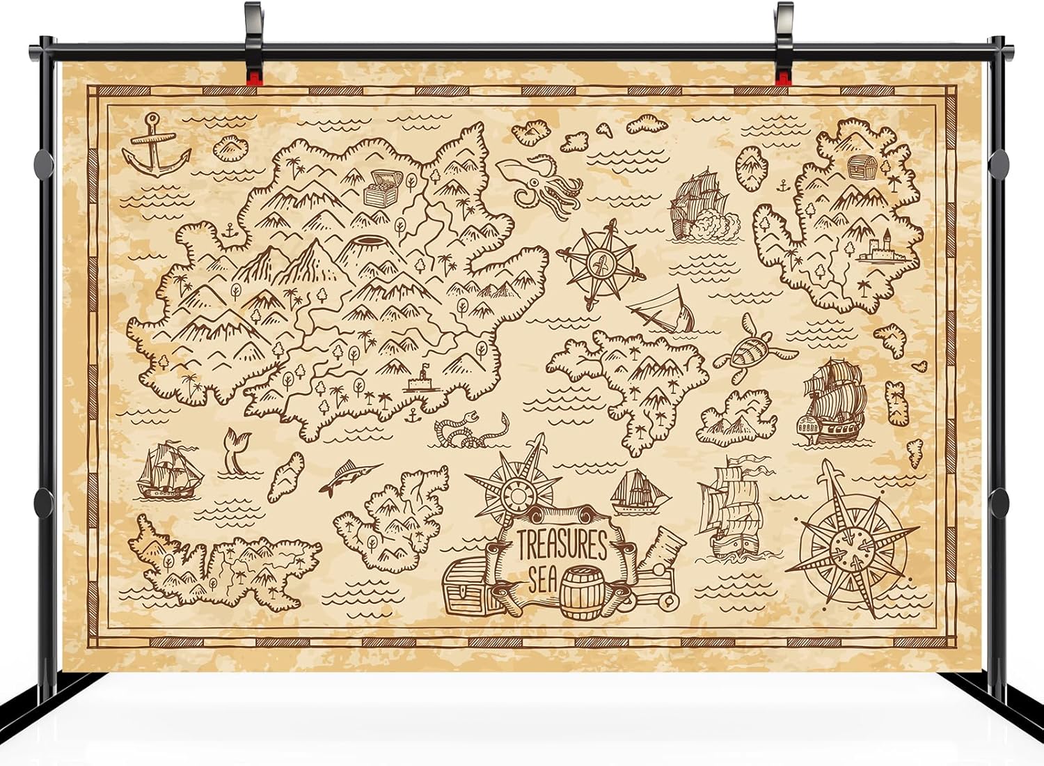 Thumbnail 2 de CHNBGPRO 2.1m x 1.5m Pirate Treasure Map Photo Backdrop