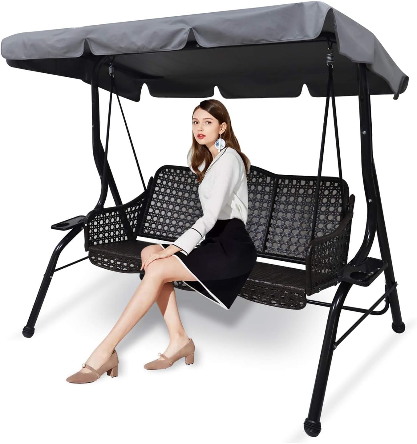 HJSSAA Ersatzdach für Hollywoodschaukel (2 Sitzer) 164 x 114 x 15 cm – wetterfest, wasserdicht & UV-geschützt, grau
