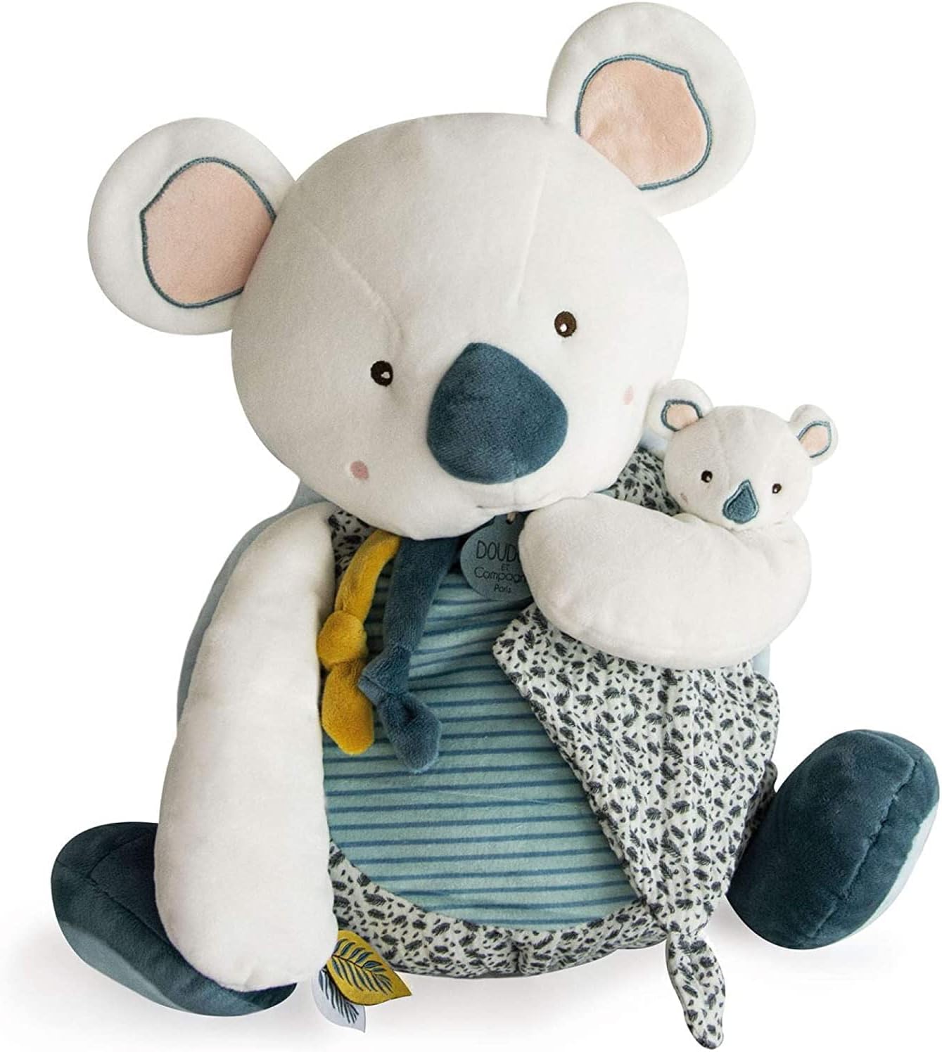 Detalle de Doudou et Compagnie Grande Koala Portapigiama 40 cm Grigio – Collezione Yoca con tasca portaoggetti