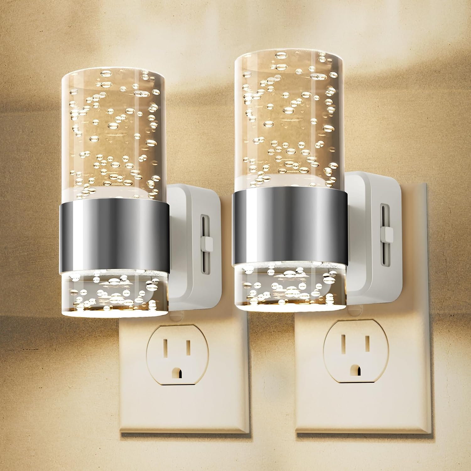 Detalle de L LOHAS LED GY197 Dimmable Plug-In Night Lights, 2-Pack, 3000K, Dusk-to-Dawn Sensor