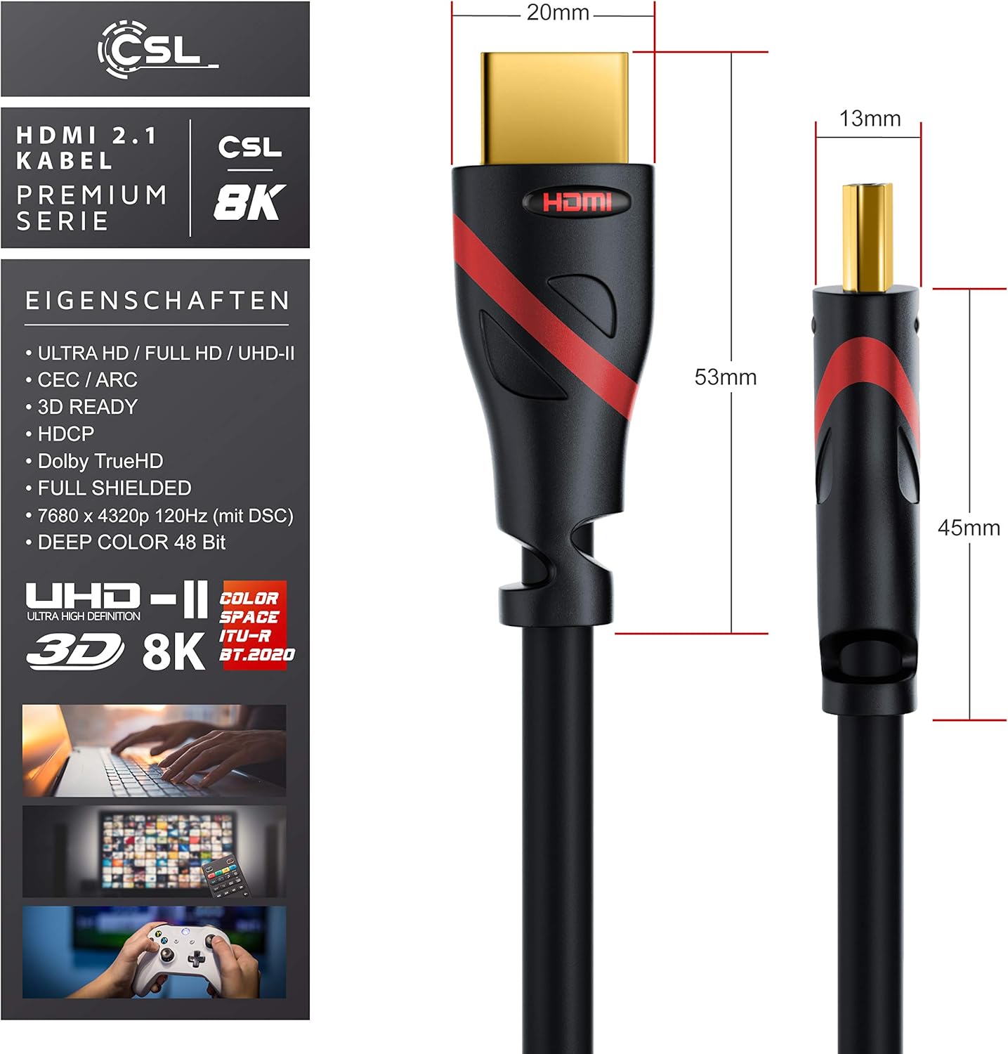 Thumbnail 3 de CSL HDMI 2.1/2.0 Ultra High Speed Kabel (1 m) – 8K@60Hz, 4K@120Hz mit DSC, 48 Gbit/s und Ethernet