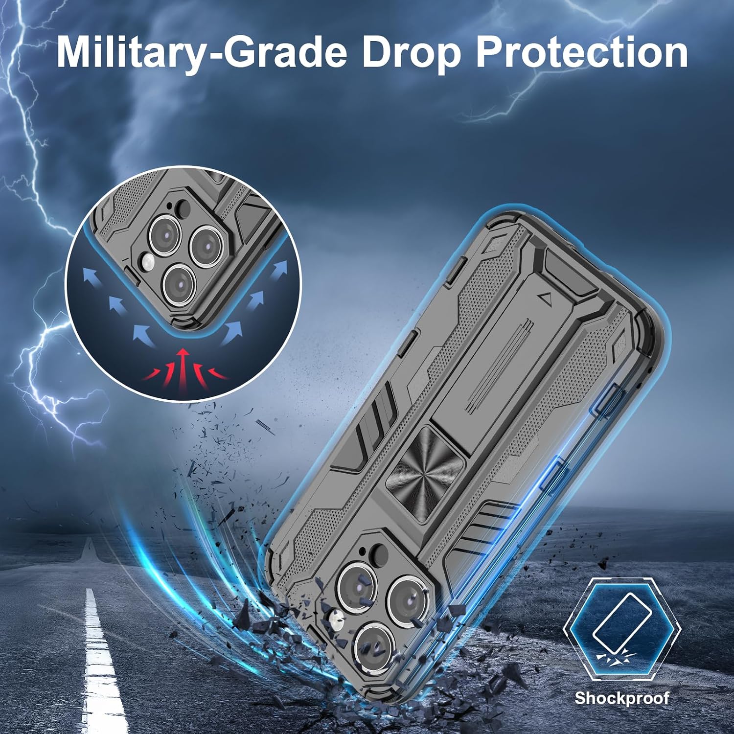 Detalle 2 de iPhone 15 Pro Hülle mit Ständer, Militär-Schutz