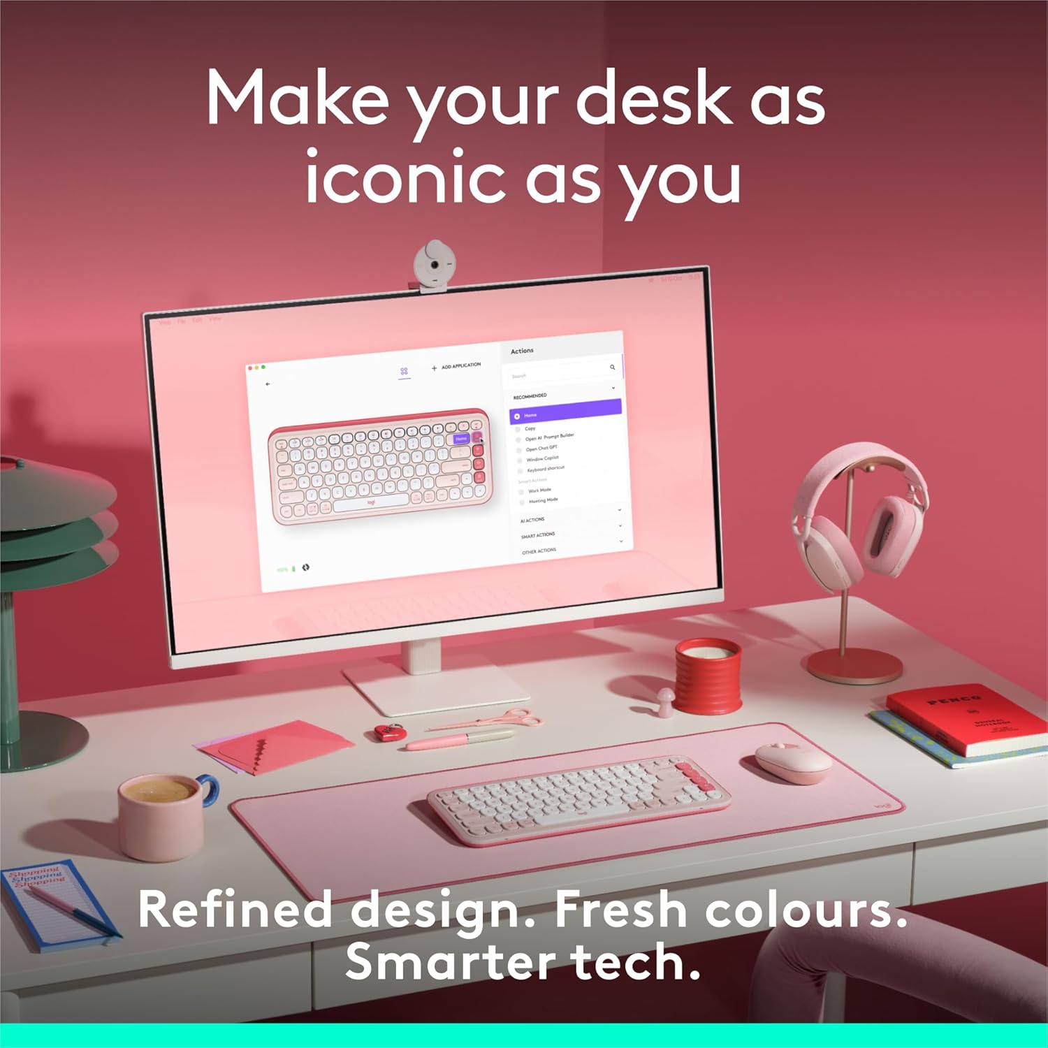 Thumbnail 1 de Logitech POP ICON KEYS Wireless Bluetooth Keyboard (QWERTY UK, Rose) with Programmable Action Keys