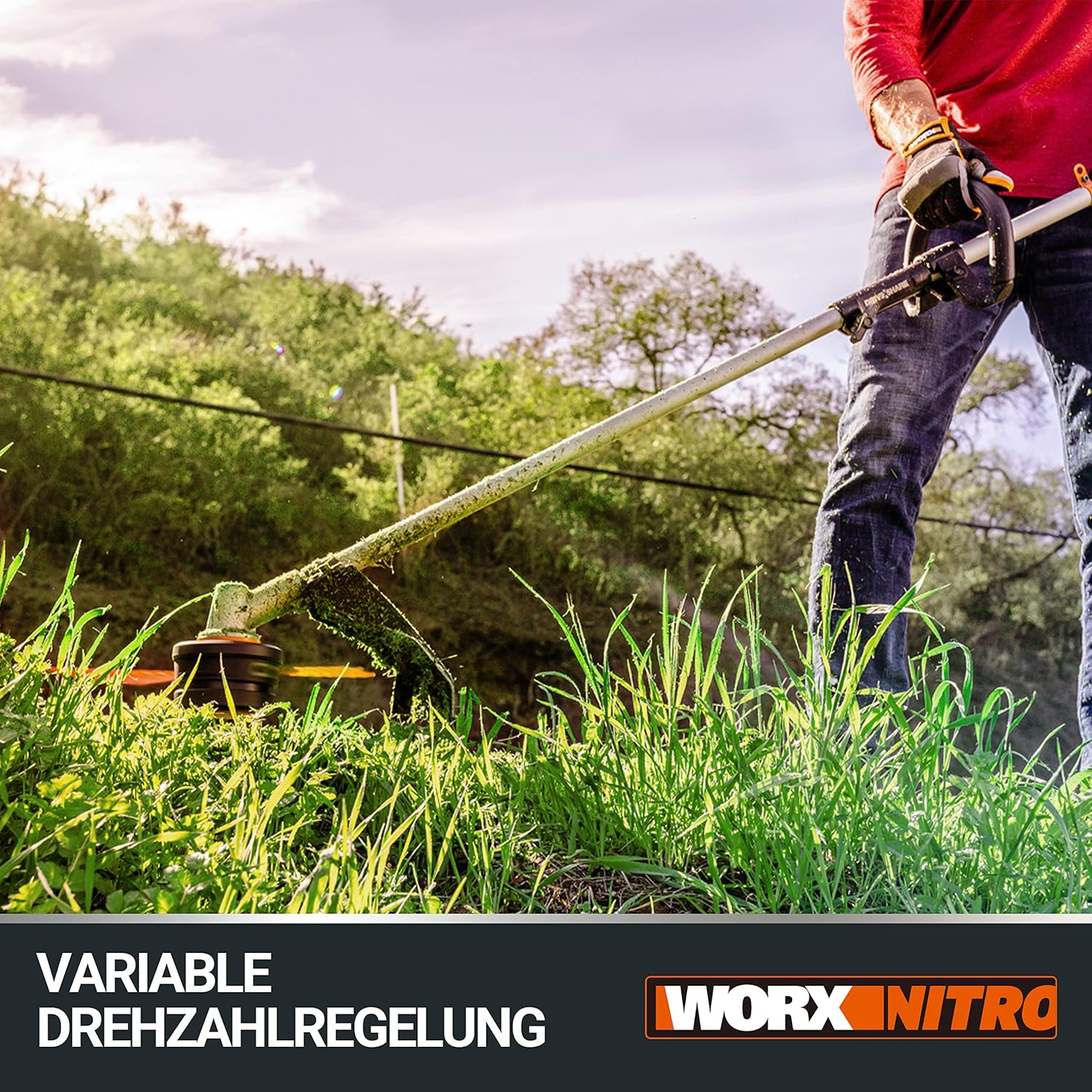 Detalle 2 de WORX Nitro WG186E.92 Akku Sense Rasentrimmer & Freischneider – 40V, bürstenloser Motor, 38 cm Schnittkreis, ohne Akku & Ladegerät