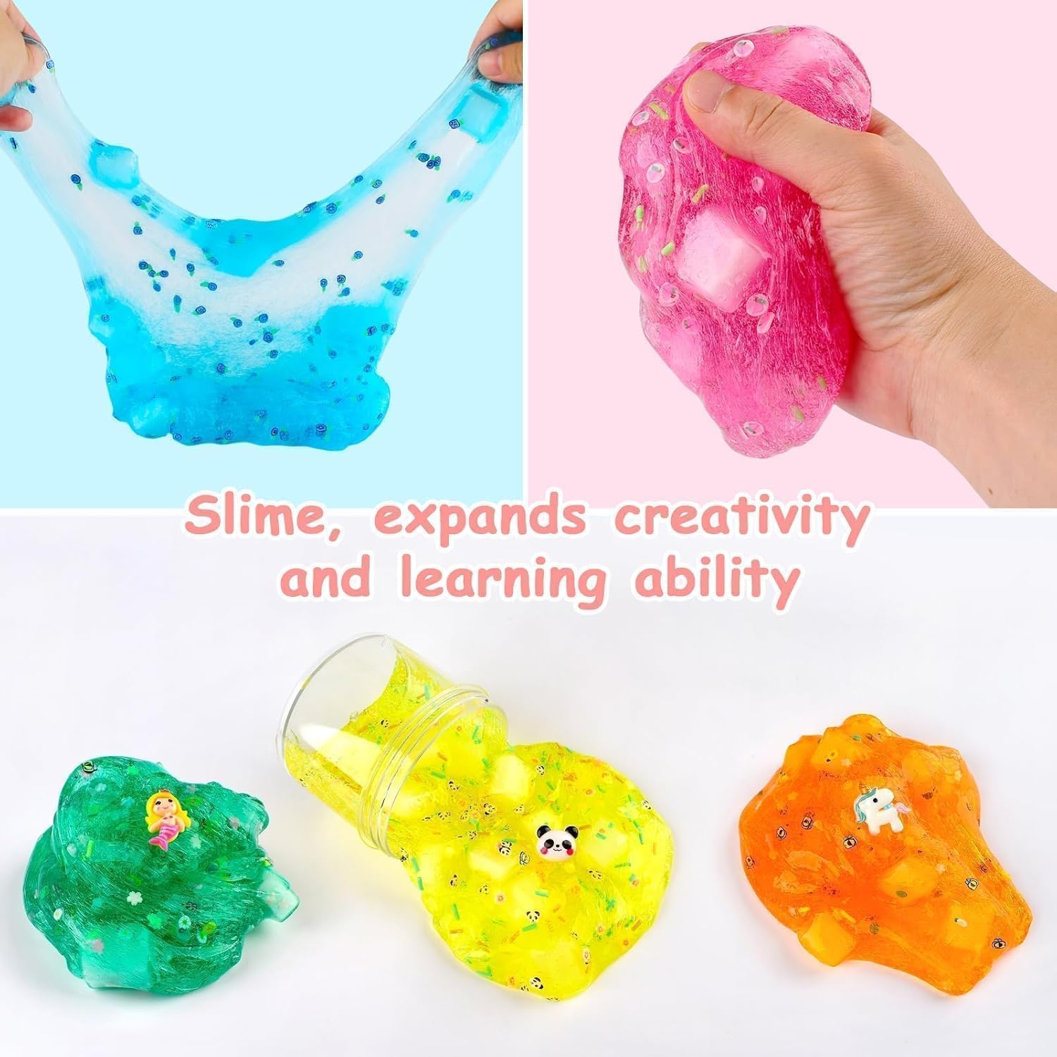 Thumbnail 3 de 9 Pack Jelly Cube Clear Fluffy Slime Making Kit – Crunchy Crystal Slime Charms for Kids